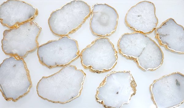 AGATE COASTER 3" INCHES SIZE LOT OF 10 NATURAL GOLD PLATED RIM COASTER - Image 2