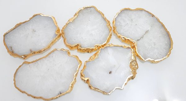 AGATE COASTER 3" INCHES SIZE LOT OF 10 NATURAL GOLD PLATED RIM COASTER - Image 4