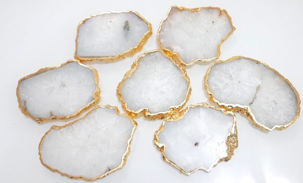 AGATE COASTER 3" INCHES SIZE LOT OF 10 NATURAL GOLD PLATED RIM COASTER - Image 5