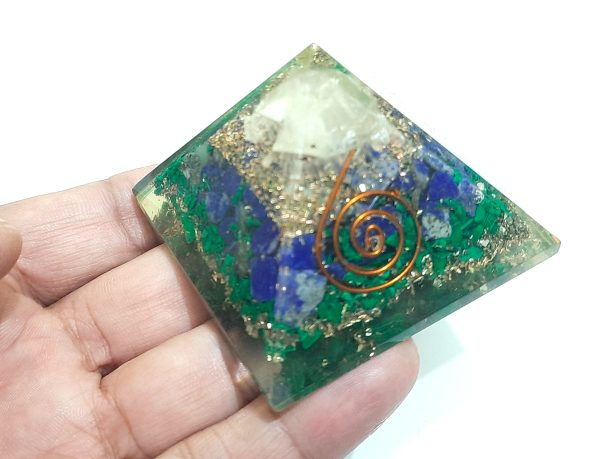 Lapis lazuli malachite and selenite combined stone orgone pyramid 50mm reiki - Image 2