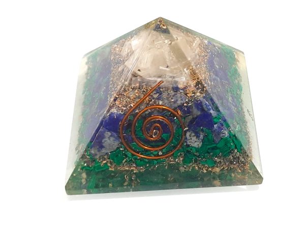 Lapis lazuli malachite and selenite combined stone orgone pyramid 50mm reiki - Image 3