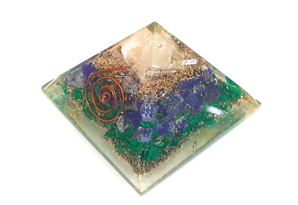 Lapis lazuli malachite and selenite combined stone orgone pyramid 50mm reiki - Image 5