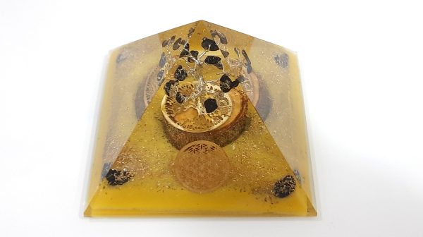 Tree of life Orgone Pyramid with real chips and wooden base tree in it - Image 2