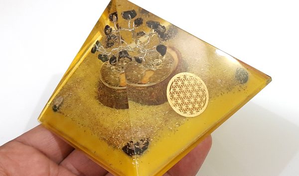 Tree of life Orgone Pyramid with real chips and wooden base tree in it - Image 3