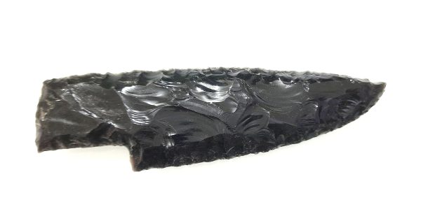 Black obsidian agate flint projectile knapped knife with handle - Image 2