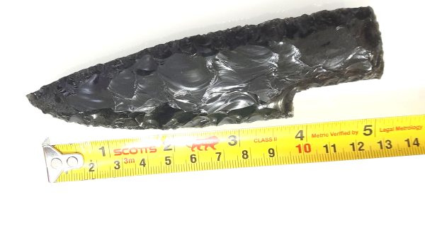 Black obsidian agate flint projectile knapped knife with handle - Image 4