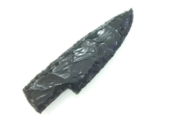 Black obsidian agate flint projectile knapped knife with handle