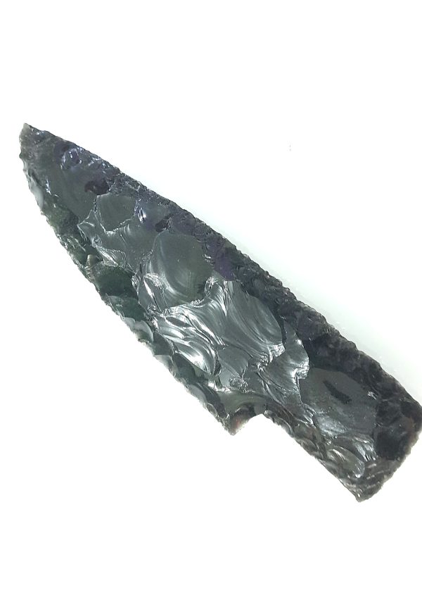 Black obsidian agate flint projectile knapped knife with handle - Image 9