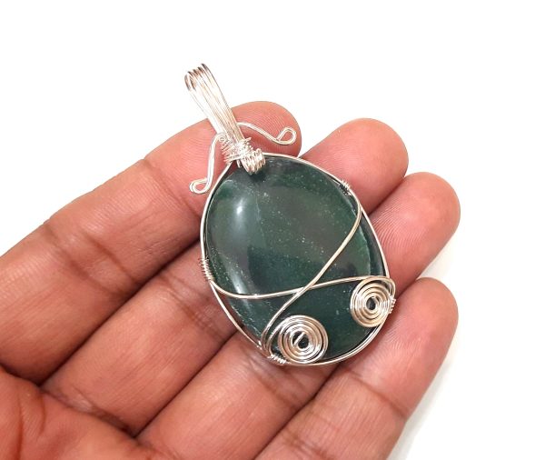 NATURAL GREEN JADE STONE CHAKRA WIREWRAPPED PENDANT - Image 3