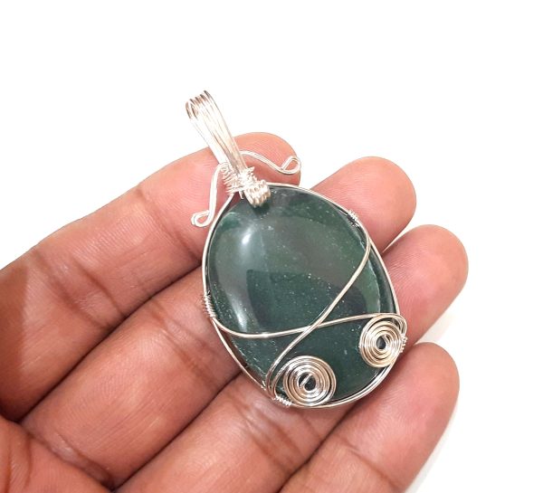 NATURAL GREEN JADE STONE CHAKRA WIREWRAPPED PENDANT - Image 5