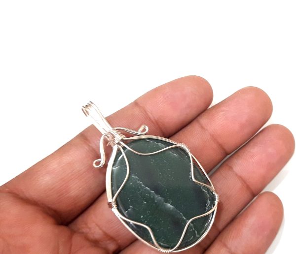 NATURAL GREEN JADE STONE CHAKRA WIREWRAPPED PENDANT - Image 6