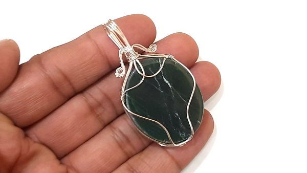 NATURAL GREEN JADE STONE CHAKRA WIREWRAPPED PENDANT - Image 15